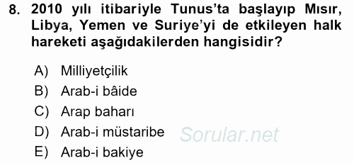 Modern Ortadoğu Tarihi 2015 - 2016 Ara Sınavı 8.Soru