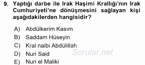 Modern Ortadoğu Tarihi 2015 - 2016 Ara Sınavı 9.Soru