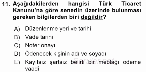 Ön Muhasebe Yazılımları Ve Kullanımı 2015 - 2016 Dönem Sonu Sınavı 11.Soru