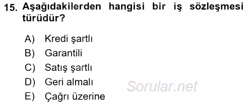 Ön Muhasebe Yazılımları Ve Kullanımı 2015 - 2016 Dönem Sonu Sınavı 15.Soru