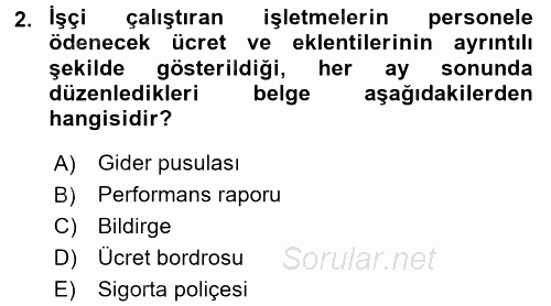 Ön Muhasebe Yazılımları Ve Kullanımı 2015 - 2016 Dönem Sonu Sınavı 2.Soru