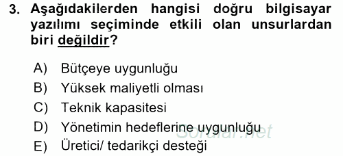 Ön Muhasebe Yazılımları Ve Kullanımı 2015 - 2016 Dönem Sonu Sınavı 3.Soru