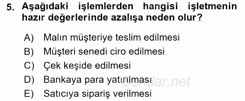 Ön Muhasebe Yazılımları Ve Kullanımı 2015 - 2016 Dönem Sonu Sınavı 5.Soru