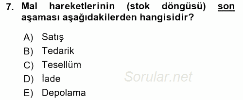 Ön Muhasebe Yazılımları Ve Kullanımı 2015 - 2016 Dönem Sonu Sınavı 7.Soru