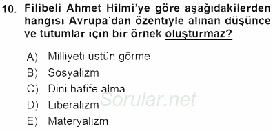 Türkiye´de Felsefenin Gelişimi 1 2015 - 2016 Ara Sınavı 10.Soru