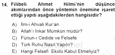 Türkiye´de Felsefenin Gelişimi 1 2015 - 2016 Ara Sınavı 14.Soru