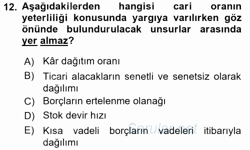 Finansal Tablolar Analizi 2017 - 2018 3 Ders Sınavı 12.Soru