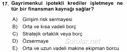 Finansal Tablolar Analizi 2017 - 2018 3 Ders Sınavı 17.Soru