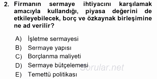 Finansal Tablolar Analizi 2017 - 2018 3 Ders Sınavı 2.Soru