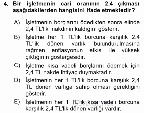 Finansal Tablolar Analizi 2017 - 2018 3 Ders Sınavı 4.Soru