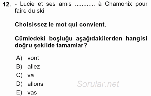 Fransızca 1 2015 - 2016 Ara Sınavı 12.Soru