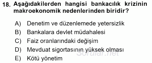 Bankaların Yönetimi Ve Denetimi 2017 - 2018 Ara Sınavı 18.Soru