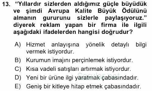 Perakende Yönetimi 2016 - 2017 Dönem Sonu Sınavı 13.Soru