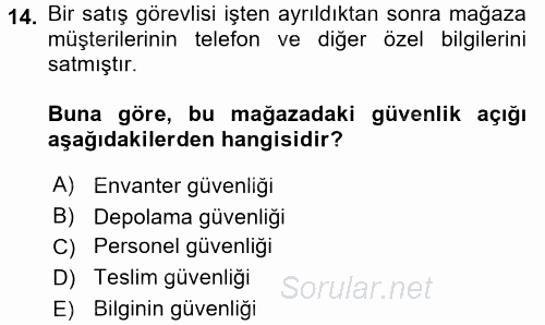 Perakende Yönetimi 2016 - 2017 Dönem Sonu Sınavı 14.Soru