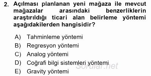 Perakende Yönetimi 2016 - 2017 Dönem Sonu Sınavı 2.Soru