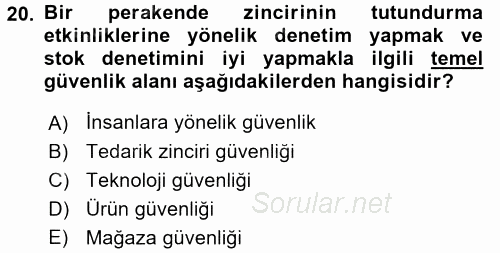 Perakende Yönetimi 2016 - 2017 Dönem Sonu Sınavı 20.Soru