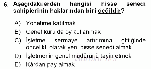 Perakende Yönetimi 2016 - 2017 Dönem Sonu Sınavı 6.Soru