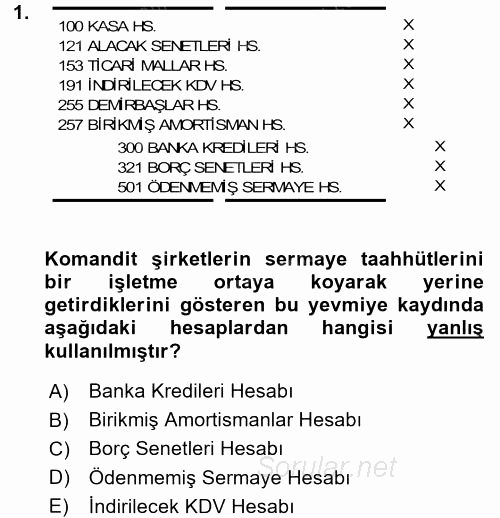 Şirketler Muhasebesi 2015 - 2016 Ara Sınavı 1.Soru