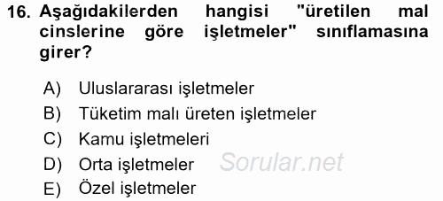 Şirketler Muhasebesi 2015 - 2016 Ara Sınavı 16.Soru