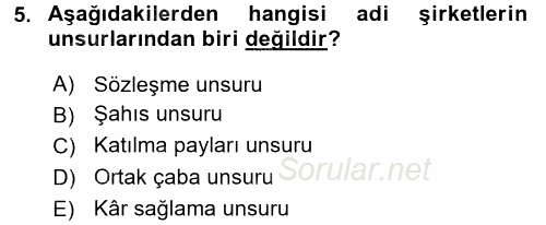 Şirketler Muhasebesi 2015 - 2016 Ara Sınavı 5.Soru