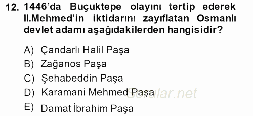 Osmanlı Tarihi (1299-1566) 2013 - 2014 Ara Sınavı 12.Soru