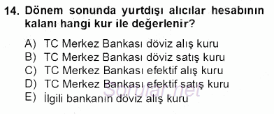 Dış Ticaret İşlemlerinin Muhasebeleştirilmesi 2012 - 2013 Dönem Sonu Sınavı 14.Soru