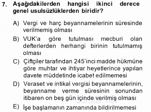 Vergi Hukuku 2013 - 2014 Dönem Sonu Sınavı 7.Soru