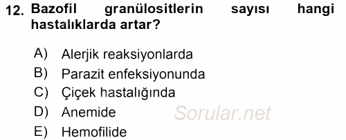 Temel Veteriner Histoloji ve Embriyoloji 2017 - 2018 3 Ders Sınavı 12.Soru