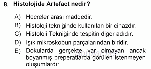 Temel Veteriner Histoloji ve Embriyoloji 2017 - 2018 3 Ders Sınavı 8.Soru