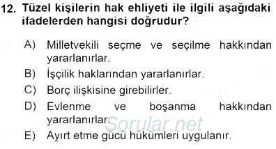 Hukukun Temel Kavramları 1 2015 - 2016 Dönem Sonu Sınavı 12.Soru
