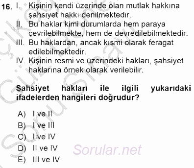 Hukukun Temel Kavramları 1 2015 - 2016 Dönem Sonu Sınavı 16.Soru