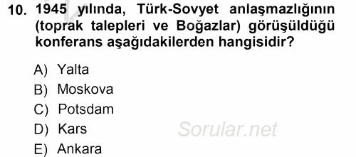 Orta Asya ve Kafkaslarda Siyaset 2012 - 2013 Ara Sınavı 10.Soru