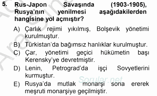 Orta Asya ve Kafkaslarda Siyaset 2012 - 2013 Ara Sınavı 5.Soru