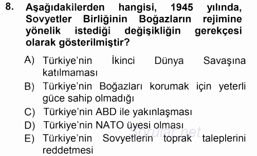 Orta Asya ve Kafkaslarda Siyaset 2012 - 2013 Ara Sınavı 8.Soru