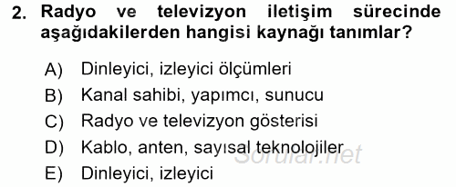 Radyo ve Televizyonda Program Yapımı 2017 - 2018 Ara Sınavı 2.Soru