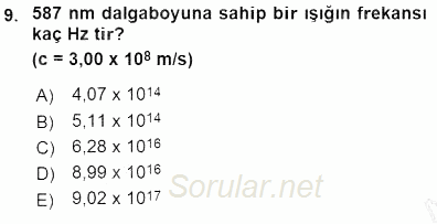Genel Kimya 1 2015 - 2016 Dönem Sonu Sınavı 9.Soru