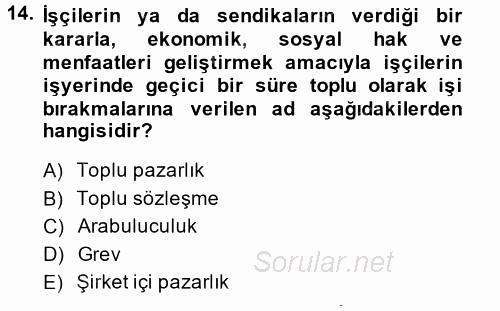 Çalışma Psikolojisi 2013 - 2014 Dönem Sonu Sınavı 14.Soru