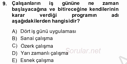 Çalışma Psikolojisi 2013 - 2014 Dönem Sonu Sınavı 9.Soru