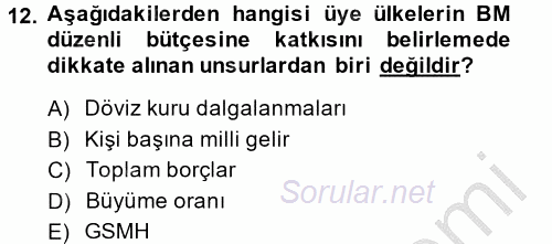 Uluslararası Kamu Maliyesi 2014 - 2015 Ara Sınavı 12.Soru