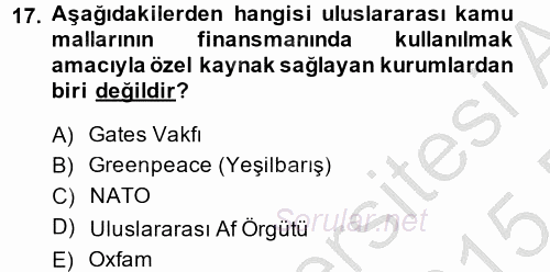 Uluslararası Kamu Maliyesi 2014 - 2015 Ara Sınavı 17.Soru