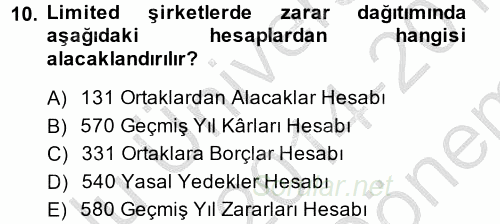 Muhasebe Uygulamaları 2014 - 2015 Dönem Sonu Sınavı 10.Soru