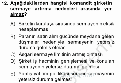 Muhasebe Uygulamaları 2014 - 2015 Dönem Sonu Sınavı 12.Soru