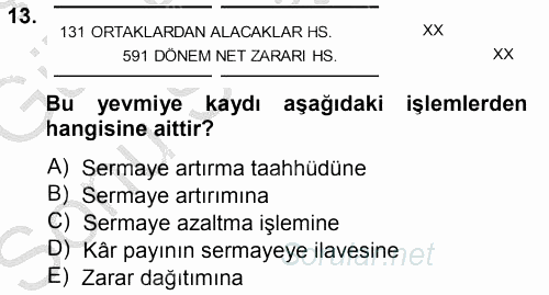 Muhasebe Uygulamaları 2014 - 2015 Dönem Sonu Sınavı 13.Soru