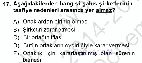 Muhasebe Uygulamaları 2014 - 2015 Dönem Sonu Sınavı 17.Soru