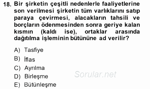Muhasebe Uygulamaları 2014 - 2015 Dönem Sonu Sınavı 18.Soru
