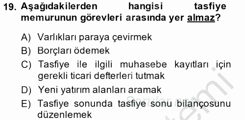 Muhasebe Uygulamaları 2014 - 2015 Dönem Sonu Sınavı 19.Soru