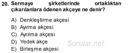 Muhasebe Uygulamaları 2014 - 2015 Dönem Sonu Sınavı 20.Soru