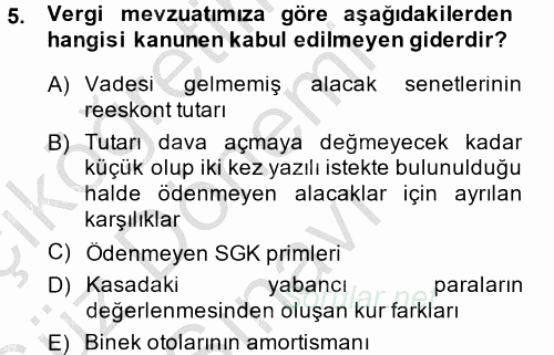 Muhasebe Uygulamaları 2014 - 2015 Dönem Sonu Sınavı 5.Soru