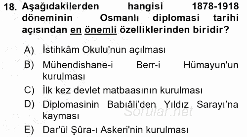 Osmanlı Diplomasisi 2015 - 2016 Dönem Sonu Sınavı 18.Soru