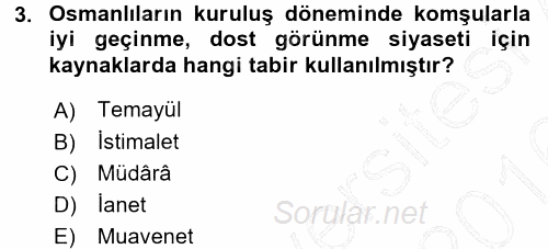 Osmanlı Diplomasisi 2015 - 2016 Dönem Sonu Sınavı 3.Soru